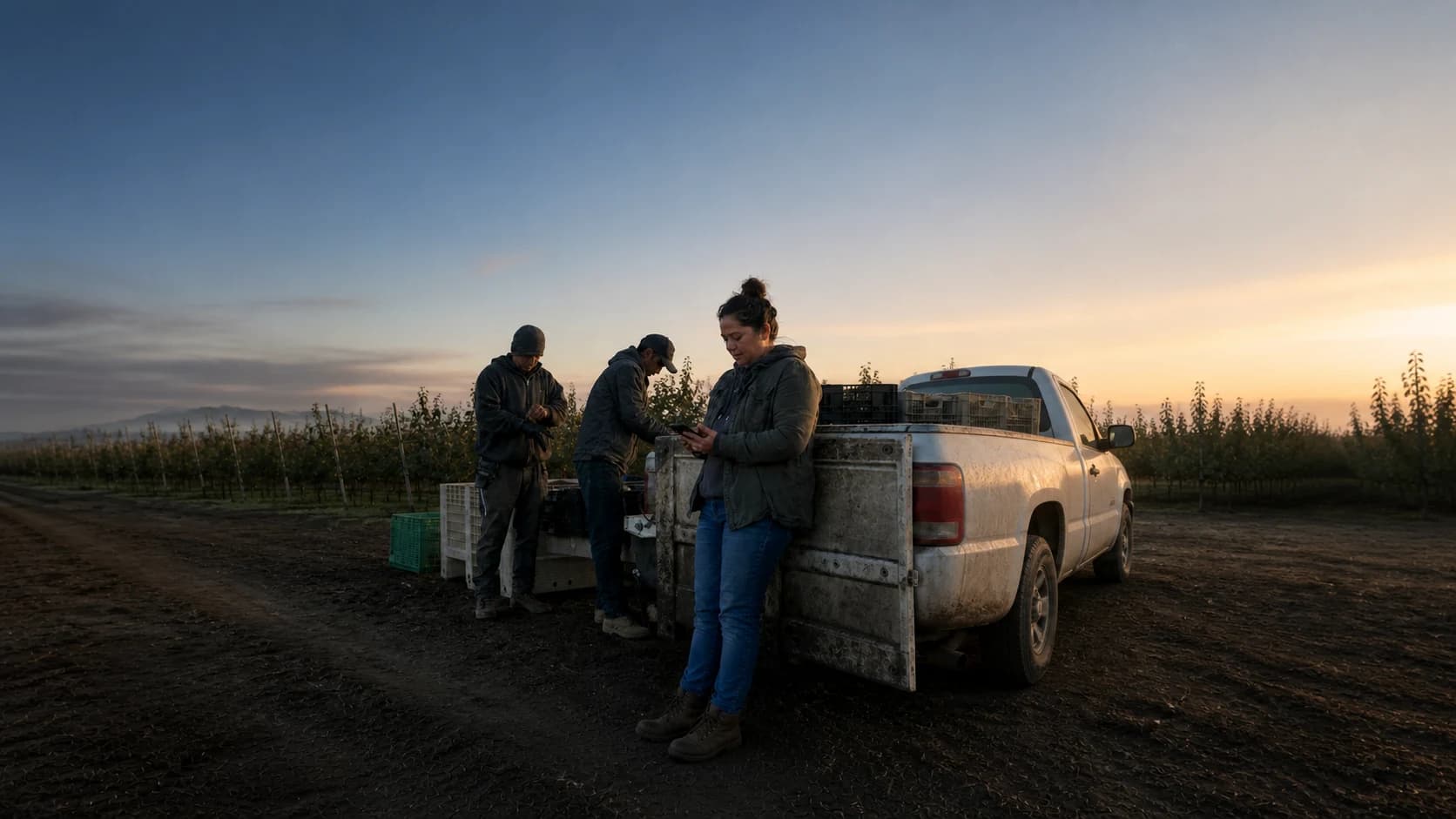 A farm crew working in the field