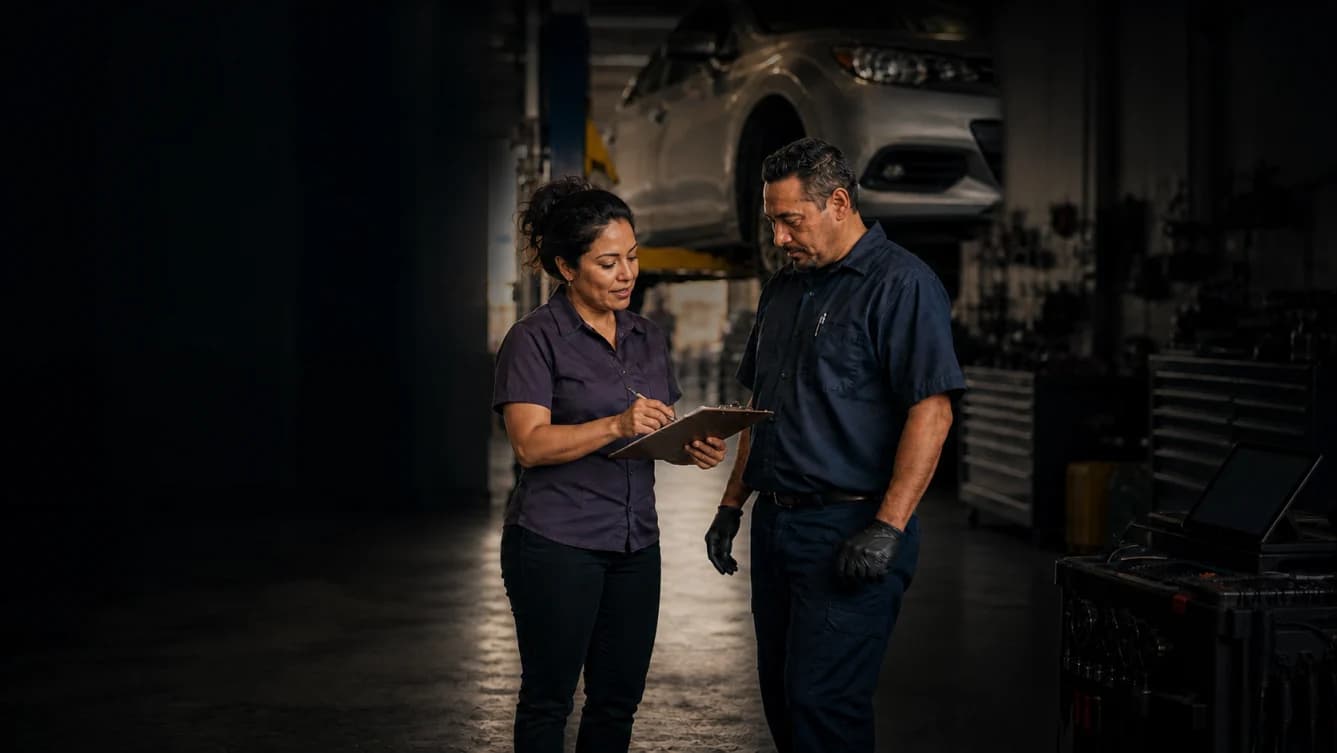 An auto repair shop during a working day