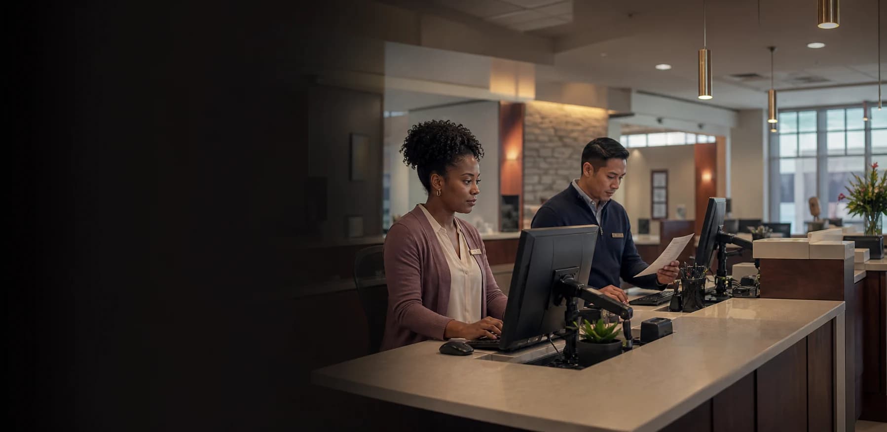 A community bank branch team before opening