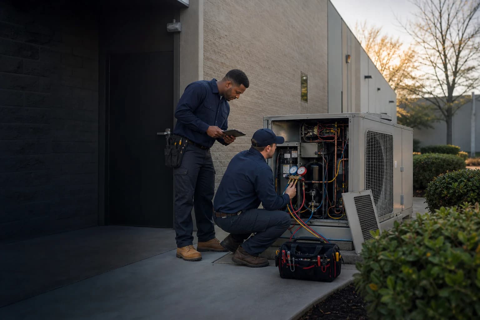 An HVAC technician on a service call