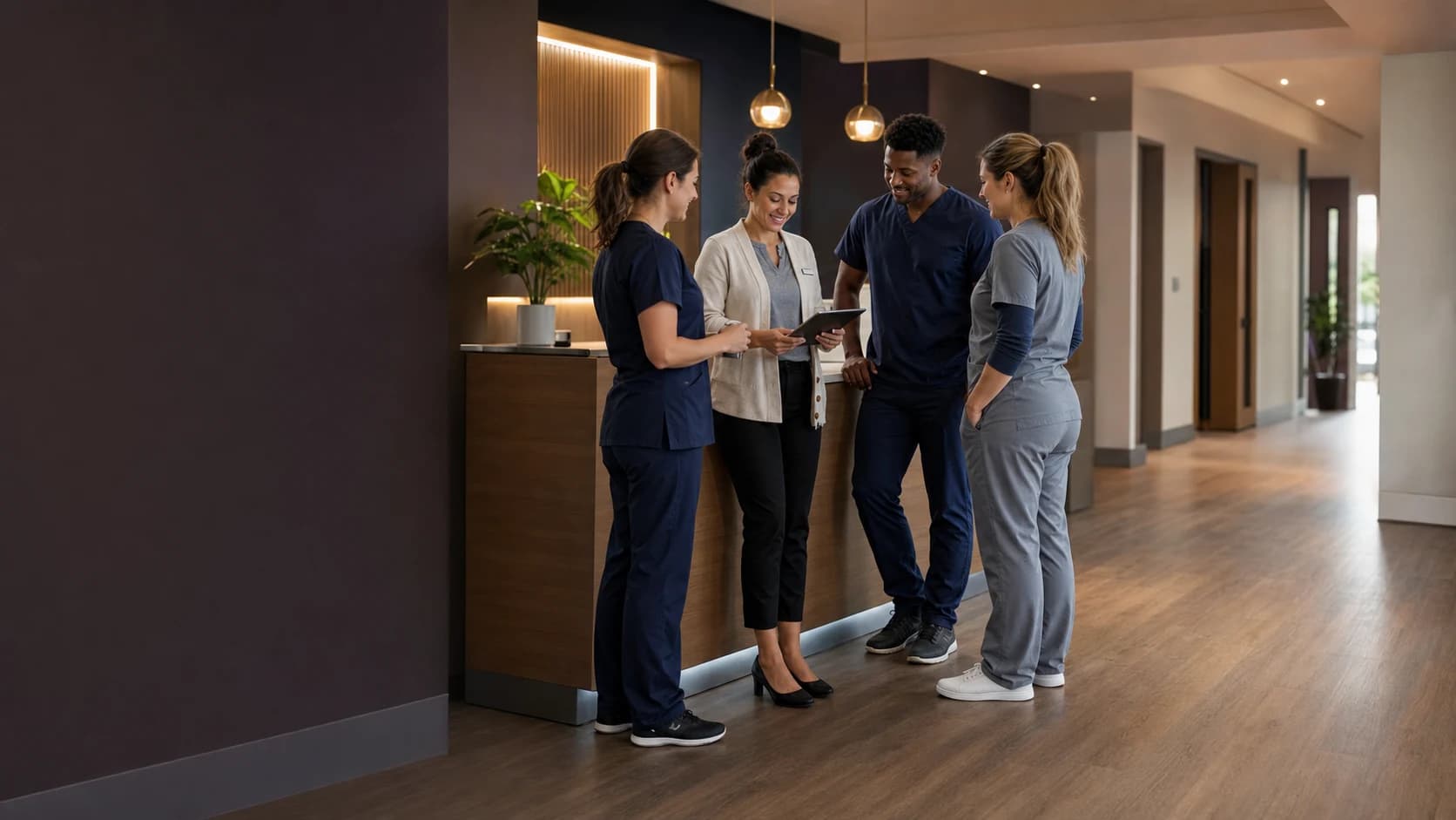 A medical practice team opening the office