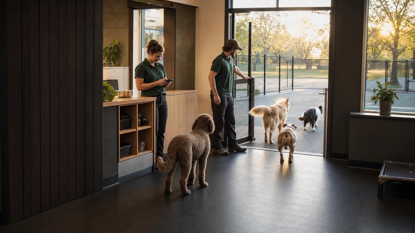 A pet care employee during a care shift