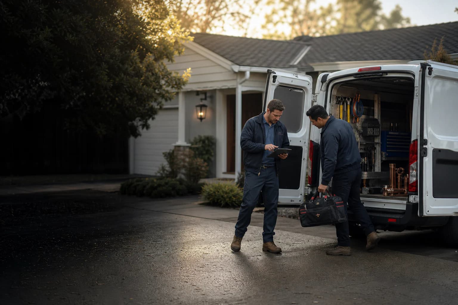 A plumber on a residential service call