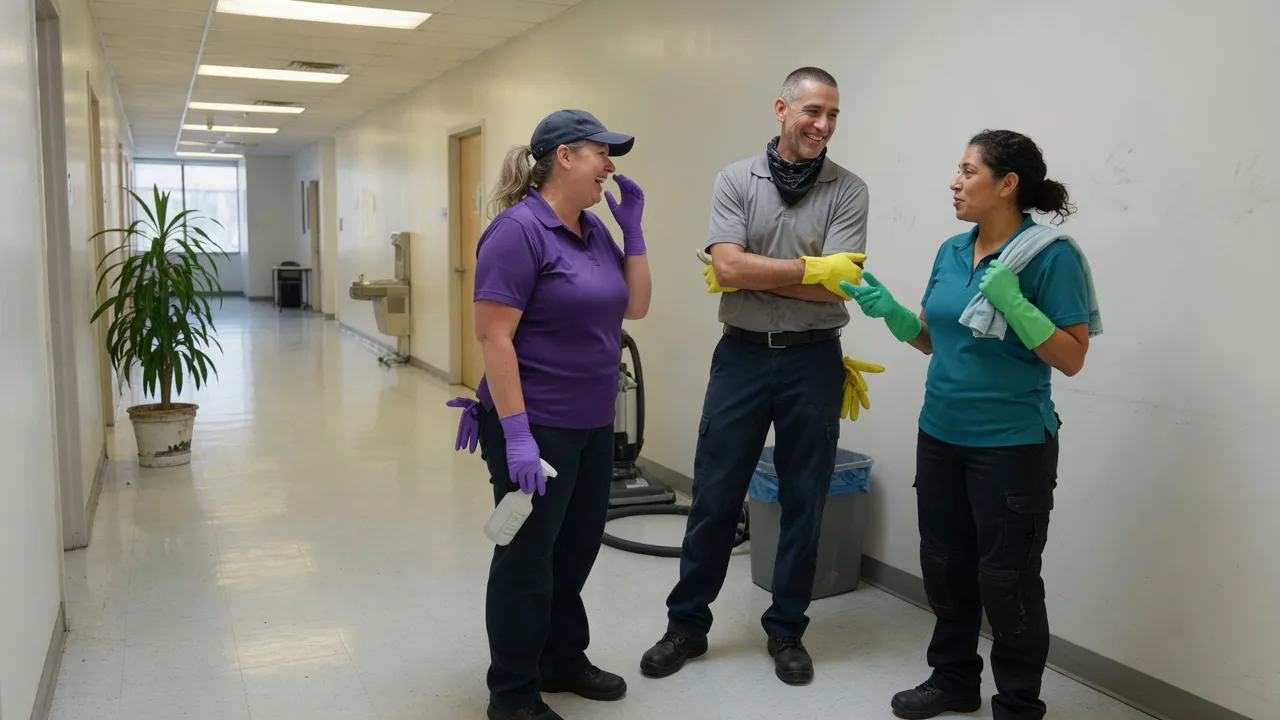 Cleaning employees working through an office floor