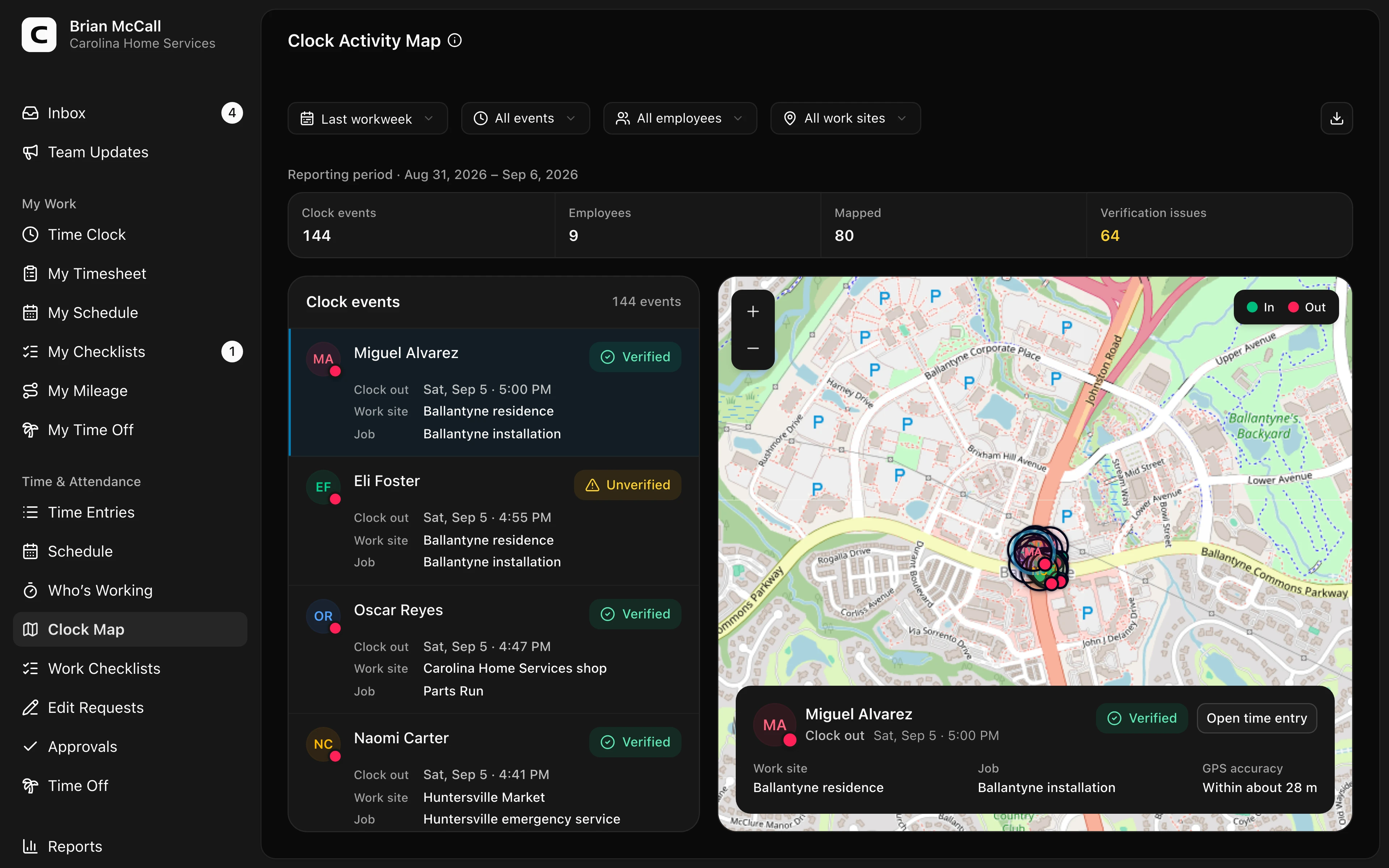 Clockspot Clock Map screen