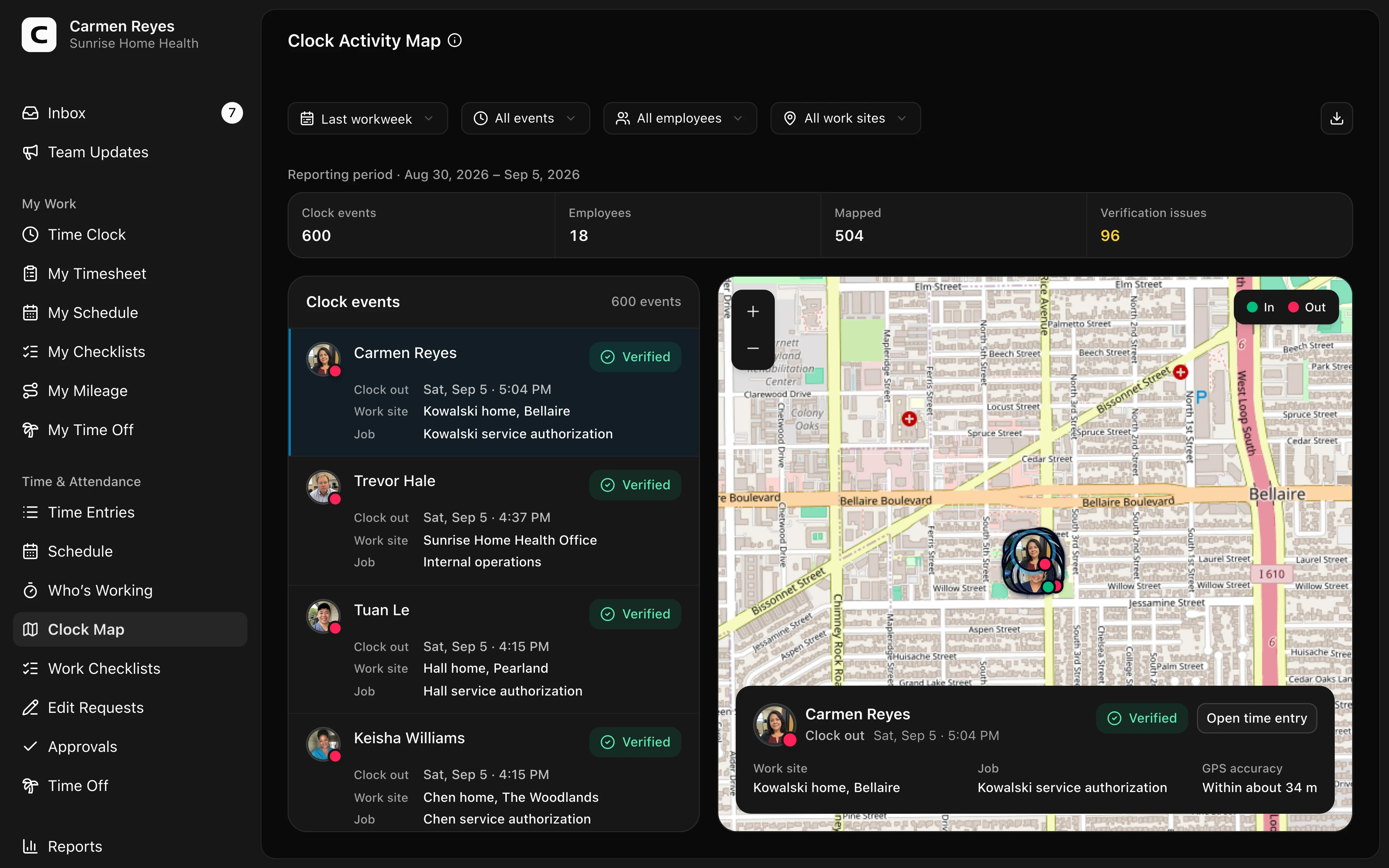 Clockspot Clock Map screen