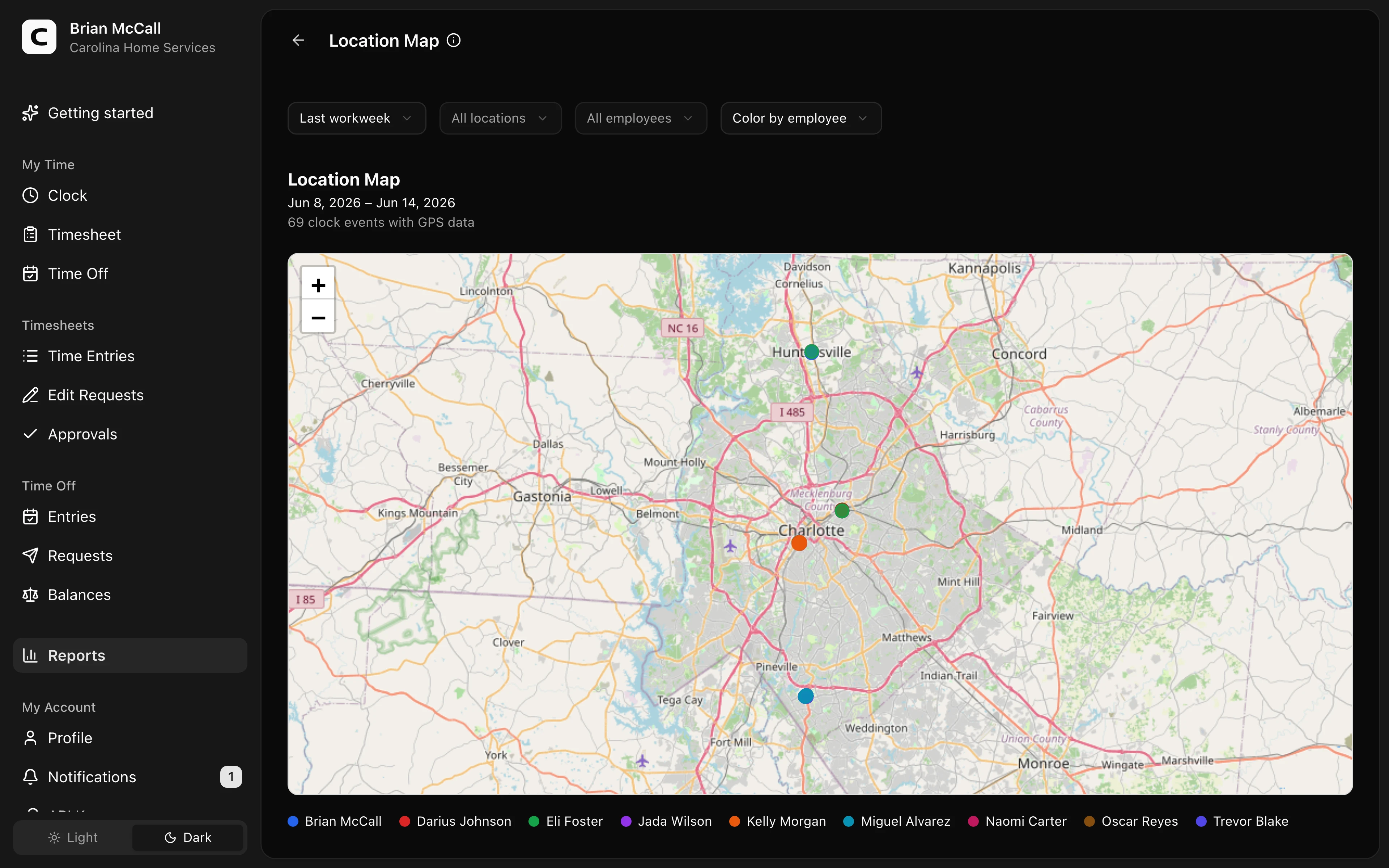 Clockspot Location Map screen