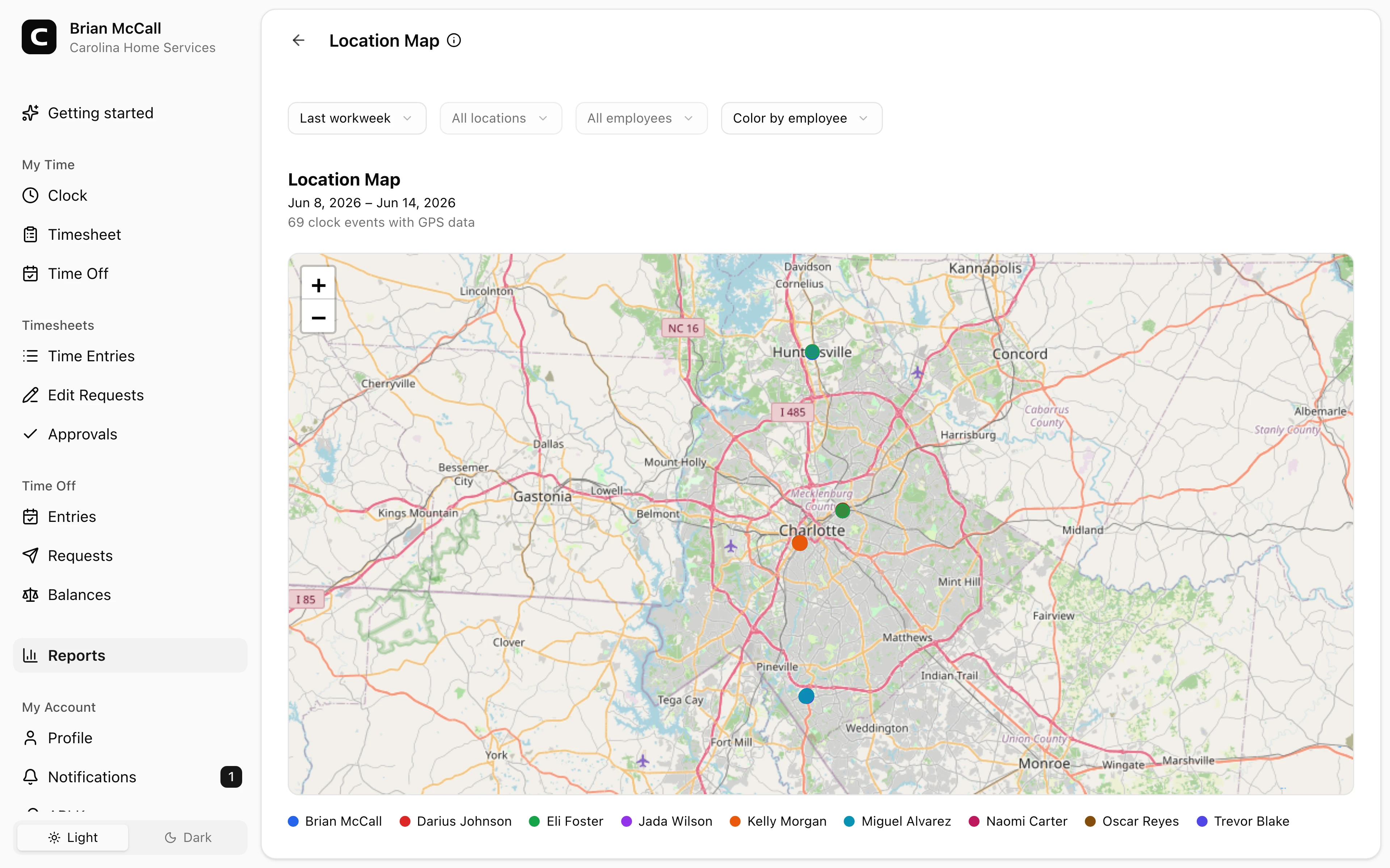 Clockspot Location Map screen