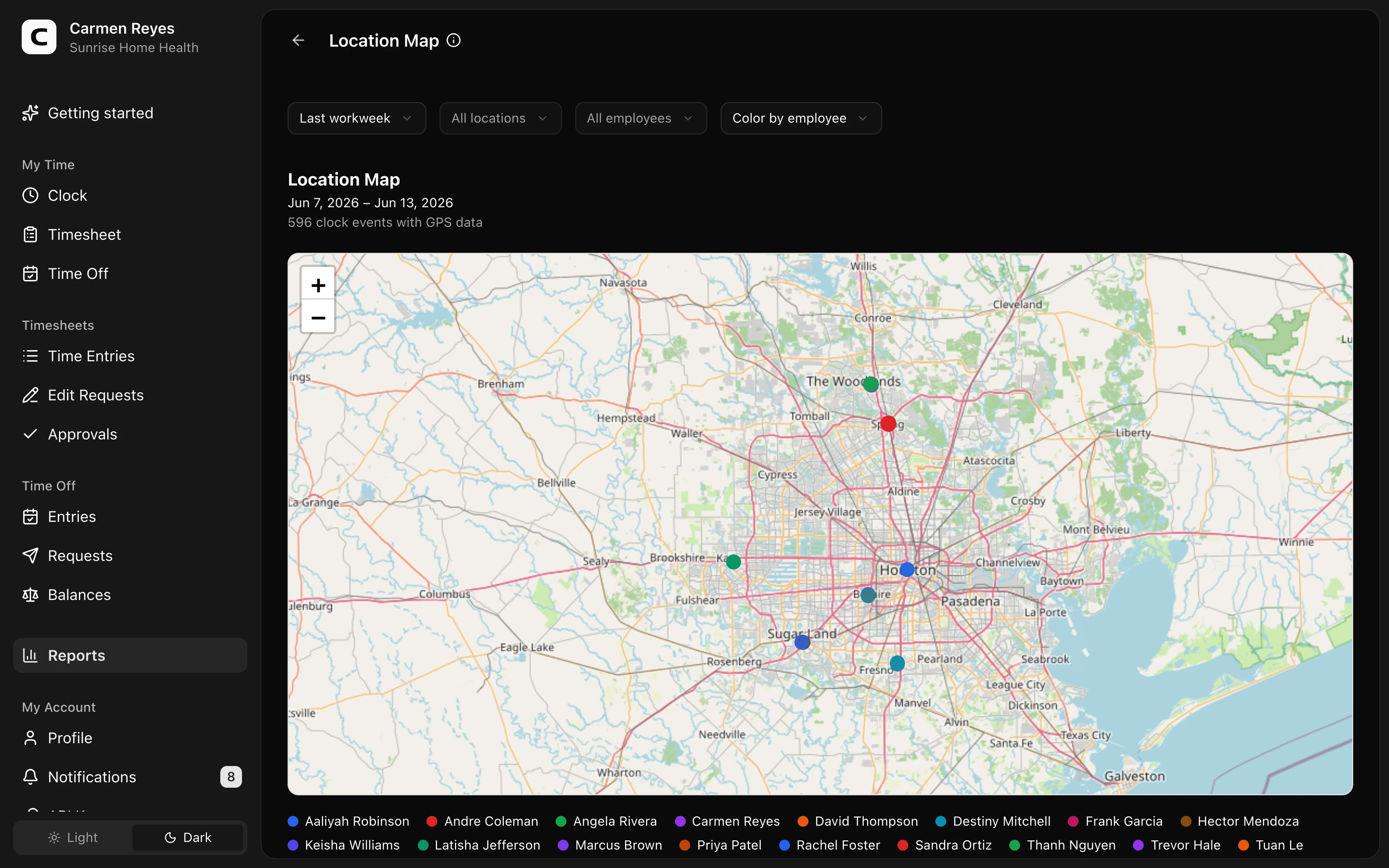 Clockspot Location Map screen